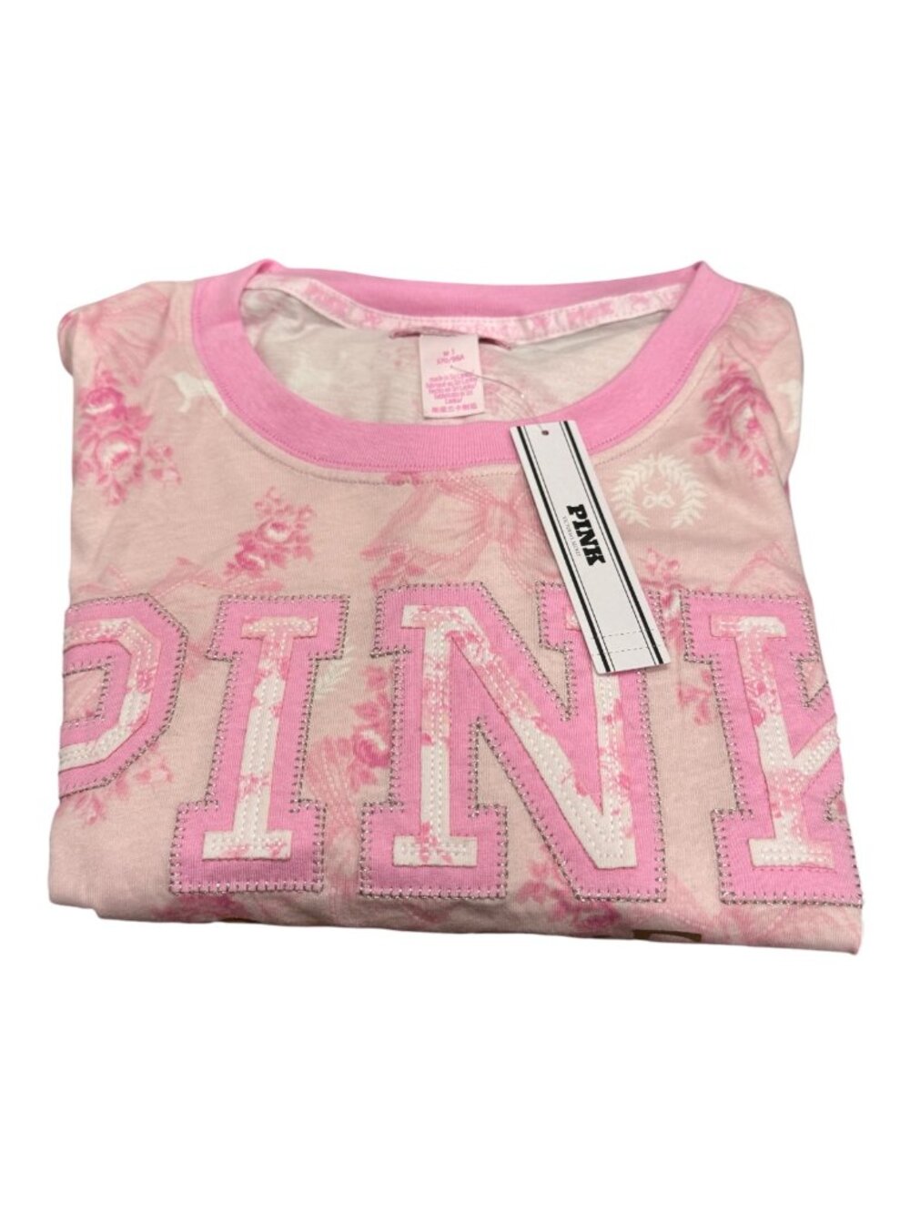PINK x LoveShackFancy Campus Cotton Tee Medium Floral Logo Graphic T-Shirt Pink - Picture 5 of 5